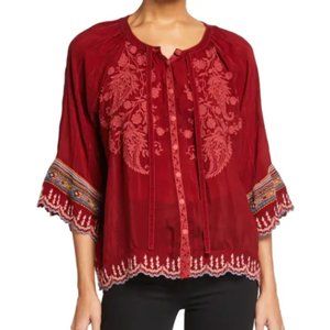 Johnny Was Nasiba 3/4-Sleeve Embroidered Blouse Red Size Large